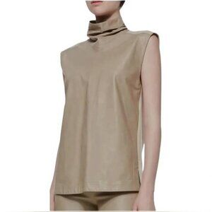 Helmut Lang AW14 Beige Tilt Leather High-Neck Top